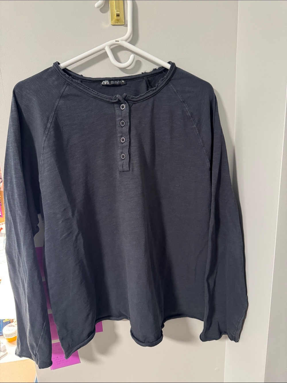 Zara Charcoal Long-Sleeve Henley Top